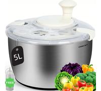 Essoreuse à Salade XXL en Acier Inoxydable de 5 l, avec et Bouteille Compressible - Passe au Lave-Vaisselle - Essoreuse à Salade idéale pour Laver et sécher la Salade