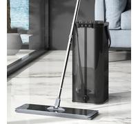 Essoreuse Professionnelle en Acier Inoxydable avec 2 Compartiments Seau, Vadrouille en Microfibre, Vadrouille Plate Pivotante À 360° avec Manche De 140 Cm Et 10 Tampons De Vadrouille