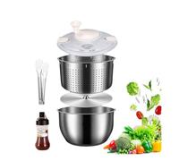 Essoreuse salade en acier inoxydable, grande pompe,outil cuisine compact et facile, passoire de vidange for bol, essorage rapide, commerciale, avec base antidérapante, sans BPA,laitue, lavable