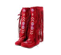 ESSUE Botte Haute Jusqu'au Genou Femme Western Frange Botte Décontractées Respirantes Bottes de cowboy confortables Bottes hautes pour femme à talon plat Goth Punk Style Bottes