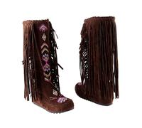 ESSUE Botte Haute Jusqu'au Genou Femme Western Frange Botte Décontractées Respirantes Bottes de cowboy confortables Bottes hautes pour femme à talon plat Goth Punk Style Bottes