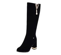 ESSUE Botte Hautes Femme Vintage Daim Stiletto Talons Haut Sexy Boots Automne Hiver Mode Casual Chaussures Bottes Longues Boots Cuir Bottes Moto Bottes