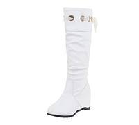 ESSUE Bottes Femme Talon Carré Boots Femme Cuir Vintage Gothique Rock Punk Bottes hautes au genou Bottes Sexy Femmes D'hiver Bottes de combat de moto Cowgirl Bottes de cow-boy