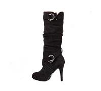 ESSUE Bottes Hautes au Genou Femme Sexy Chaussures Talons Hiver Chaud Boots Longue Élégant Mode Couleur Pure Talons Hauts Escarpins Boots Femme Cuir Sexy Bottes De Combat De Moto