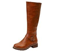 ESSUE Bottes Mollets Larges Plates Sexy Boots Femme Cuir Moto Vintage Boot Equitation Bottes d'hiver Confortables Santiags Haute Botte Femmes Bottes Bottines Talon Carré Boots