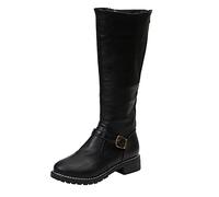 ESSUE Bottes Mollets Larges Plates Sexy Boots Femme Cuir Moto Vintage Boot Equitation Bottes d'hiver Confortables Santiags Haute Botte Femmes Bottes Bottines Talon Carré Boots