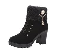 ESSUE Bottines A Talon Femme Cuir Hiver Chaud Vintage Mode Pas Cher Bottes Talons Epais Ankle Boots Chaussures Talons Chelsea Bottines