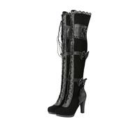 ESSUE Femme Bottes Haute en Cuir PU Zippées Hiver Longue Boots steampunk Sexy Boots Talon Bottes En Cuir à Laçage Punk Gothique Pointues Longues Bottes Hautes Cuissardes