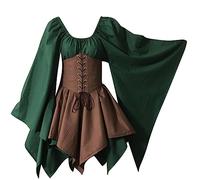 ESSUE Robe MéDiéVale Gothique Femme avec Manches Trompette Costume Corset Traditionnelle Irlandaise Ou Viking Manches Longues Steampunk DéGuisements Halloween Carnaval Cosplay FêTe