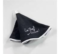 Douceur d'Intérieur Essuie-main rond 60 cm – Éponge brodée cuistot coton – Noir