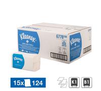 Kleenex® Essuie-mains pliés Ultra 6778 double épaisseur enchevêtrés Blanc - Lot de 15 paquets de 124 feuilles