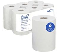 Essuie-mains roulés Scott Control Slimroll 6623 - Essuie-mains en papier jetables - 6 rouleaux d'essuie-mains x 165 m (990 m au total), Blanc