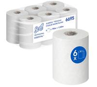 Essuie-mains roulés Scott Essential Slimroll 6695 en papier - 6 x rouleaux d'essuie-mains en papier blanc de 190 m (1 140m au