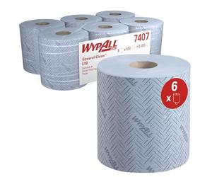 Essuyeurs en papier WypAll L10 General Clean Magasins & Points de vente 7407 - Rouleau à dévidage central pour les distributeurs Reach PLUS et Roll Control - 6 rouleaux de 500 essuyeurs en papier (3 0
