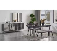 Esszimmer Set 8tlg 1x Esstisch + 4x Stühle + 1x Sitzbank + 1x Sideboard + 1x Spiegel JVmoebel