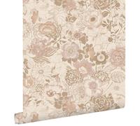 ESTAhome - papier peint - fleurs vintage - beige et vieux rose - 0.53 x 10.05 m