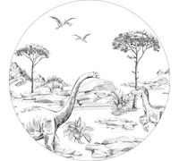 ESTAhome papier peint rond autocollant dinosaure noir et blanc - 159073 - Ø 70 cm