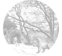 ESTAhome papier peint rond autocollant forêt avec animaux de la forêt gris - 159070 - Ø 70 cm