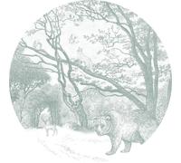 ESTAhome papier peint rond autocollant forêt avec animaux de la forêt vert - 159084 - Ø 140 cm