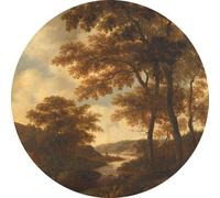 ESTAhome papier peint rond autocollant paysage boisé orange - 159012 - Ø 140 cm