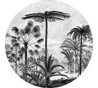 ESTAhome papier peint rond autocollant paysage tropical avec palmiers noir et blanc - 159006 - Ø 140 cm