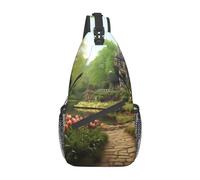 Estampe du Jardin du Manoir Femme Homme Sac De Poitrine avec Poches Multiples Sacs D'Epaule Portable Sac À Bandoulière pour Voyage Cyclisme Extérieur Loisirs