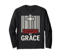 Estamped by Grace Ephesians 2:8 Christian Barcode Cross Faith Manche Longue