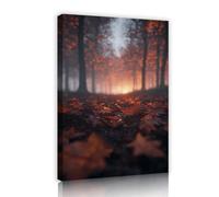 Estampes modernes sur toile de style lumière et ombre, forêt d’automne avec feuilles tombantes, art mural, décoration murale de paysage brumeux, photos pour le salon, cadre intérieur 50x70cm