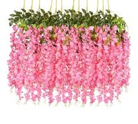 Estanofur State 12 PCS Fleurs Glycine Artificielle Rosa pour Mariage, Fête, Dîner, Jardin | Décoration Murale et Extérieure | Fausse Plante Suspendue Violette de Haute Qualité