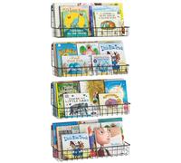 Estantería de metal para niños, para colgar en la pared, estantes flotantes para libros para niños, guardería, aula, organizador de libros colgante para decoración de habitación, negro, juego de 4