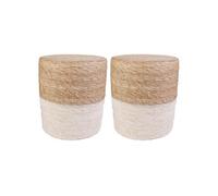 ESTANY - Lot de 2 Poufs Ronds Tressés Naturel et Beige -