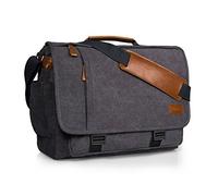 Estarer Sacoche pour ordinateur portable pour hommes, 39,6 - 43,8 cm (15,6 - 17,3 pouces), pour le travail, l'école, toile déperlante, sac à bandoulière, gris foncé, 15.6 Inch(Buckles)