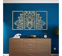 ESTART Ensemble de 3 pièces de grand art mural en métal fleur de lotus, décoration murale de foi religieuse mandala pour salon, chambre à coucher, bureau et salle de yoga (Or, Petit)