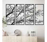ESTART Lot de 4 décorations murales en métal motif arbre de vie - Branche d'arbre noire - Décoration murale pour maison, jardin, bureau, salon, intérieur et extérieur - Taille L