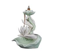 ESTDKMNOS Brûleur d'encens à Reflux en Cascade, Brûleur d'encens à Reflux en céramique, bergamote, cœur, fumée, Multicolore(White Lotus)