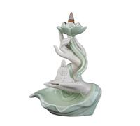 ESTDKMNOS Brûleur d'encens à Reflux en Cascade, Brûleur d'encens à Reflux en céramique, bergamote, cœur, fumée, Multicolore(Guanyin)