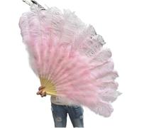 ESTDKMNOS Éventail pliant vintage en plumes, Éventail de plumes pliable à main, 100-130 cm, 13 os, multicolore, for performances et travaux manuels(24 Light Pink,Big Fan 1PCS)