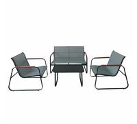 Este Ensemble de Jardin 4 Places en Acier au Carbone, Table Basse avec Dessus en Verre, Noir, Saint Martin