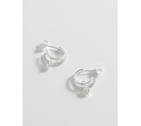 Estella Bartlett Estella Bartlett Silver Tone Duo Pave Star Hoops