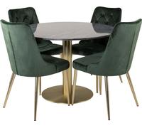 EstelleØ106BLBR ensemble table, table noir, marbre et 4 Velvet Deluxe chaises Velours vert, laitonReproduction.