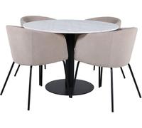 EstelleØ106WHBL ensemble table, table blanc, marbre et 4 Berit chaises beige.