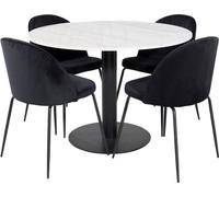 EstelleØ106WHBL ensemble table, table blanc, marbre et 4 Wrinkles chaises Velours noir.