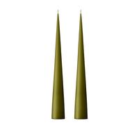 Ester & Erik Lot de 2 bougies coniques vert olive dans un coffret cadeau - Bougies coniques de 25 cm de haut avec mèche en coton - Fabriquées à partir de cire de paraffine pure 100 % sans parfum et
