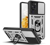 ESTH® Coque pour Huawei P60 Pro/P60 avec Lentille Coulissante Couverture et Support Rotatif, Anti-Chute Étui Housse Compatible avec Support De Voiture Magnétique, Argent