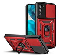 ESTH® Coque pour Motorola Edge 30 avec Lentille Coulissante Couverture et Support Rotatif, Anti-Chute Étui Housse Compatible avec Support De Voiture Magnétique, Rouge
