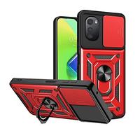 ESTH® Coque pour Motorola Moto E32/E32s/G22 avec Lentille Coulissante Couverture et Support Rotatif, Anti-Chute Étui Housse Compatible avec Support De Voiture Magnétique, Rouge