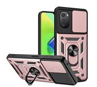 ESTH® Coque pour Motorola Moto E32/E32s/G22 avec Lentille Coulissante Couverture et Support Rotatif, Anti-Chute Étui Housse Compatible avec Support De Voiture Magnétique, Or Rose