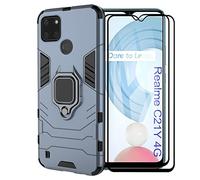 ESTH® Coque pour Realme C21Y/C25Y avec 2 Pièces Protection Écran, 360° Support Rotatif [Fonctionne avec Support De Voiture Magnétique] Étui Housse, Bleu