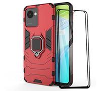 ESTH® Coque pour Realme C30/Narzo 50i Prime avec 2 Pièces Protection Écran, 360° Support Rotatif [Fonctionne avec Support De Voiture Magnétique] Étui Housse, Rouge