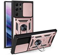 ESTH® Coque pour Samsung Galaxy S22 Ultra 5G avec Lentille Coulissante Couverture et Support Rotatif, Anti-Chute Étui Housse Compatible avec Support De Voiture Magnétique, Or Rose